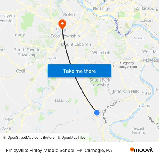 Finleyville: Finley Middle School to Carnegie, PA map