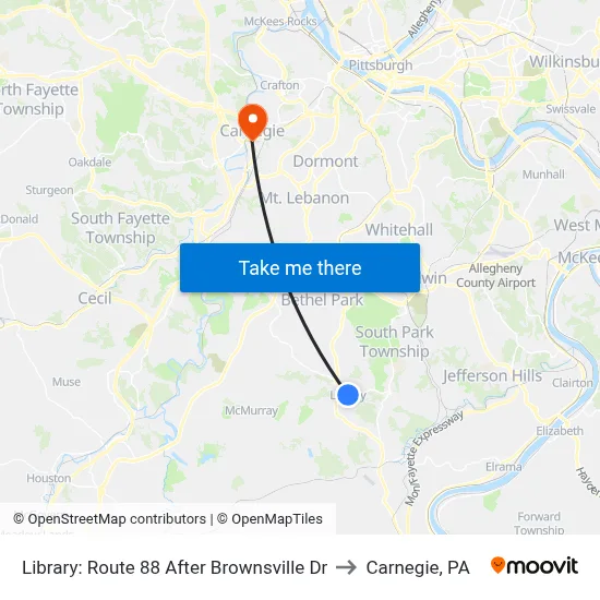 Library: Route 88 After Brownsville Dr to Carnegie, PA map