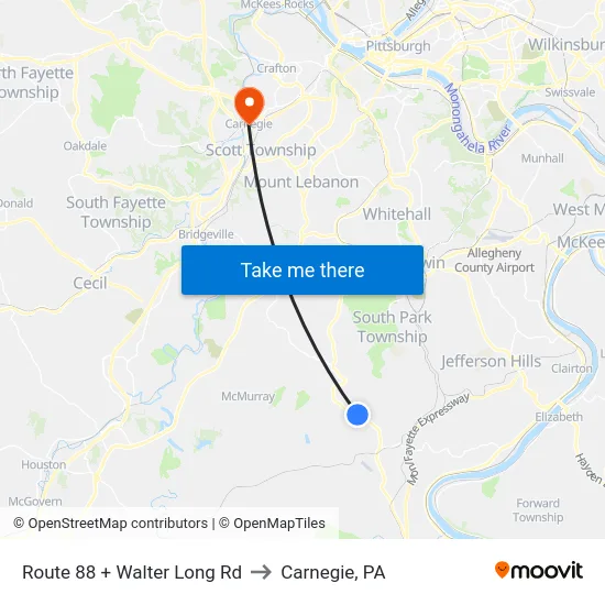 Route 88 + Walter Long Rd to Carnegie, PA map