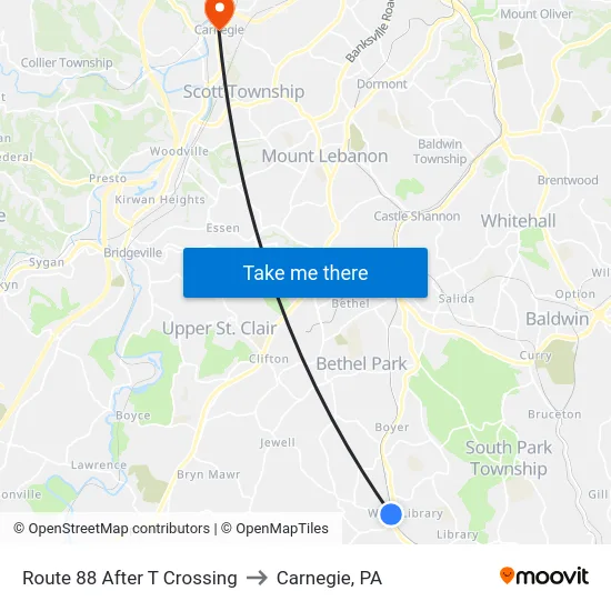 Route 88 After T Crossing to Carnegie, PA map