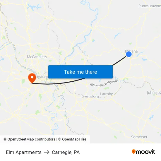 Elm Apartments to Carnegie, PA map