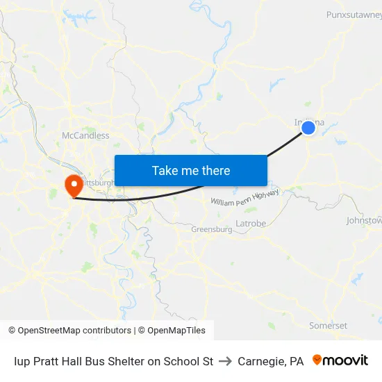 Iup Pratt Hall Bus Shelter on School St to Carnegie, PA map