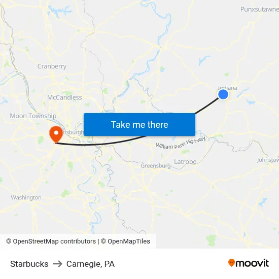 Starbucks to Carnegie, PA map