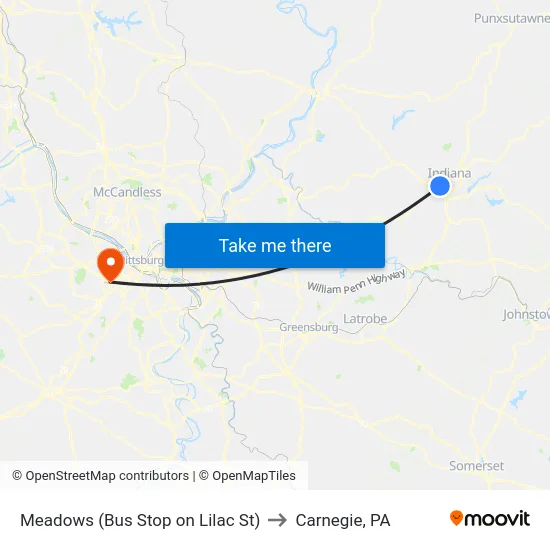 Meadows (Bus Stop on Lilac St) to Carnegie, PA map