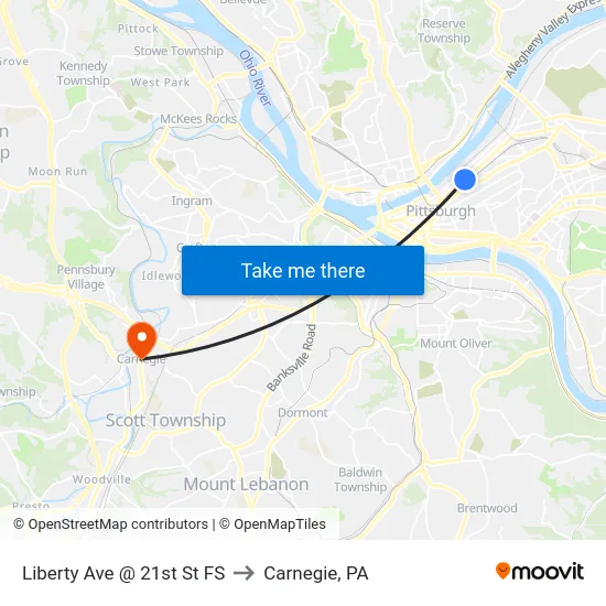 Liberty Ave @ 21st St FS to Carnegie, PA map