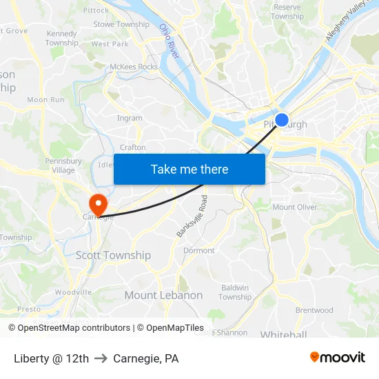 Liberty @ 12th to Carnegie, PA map
