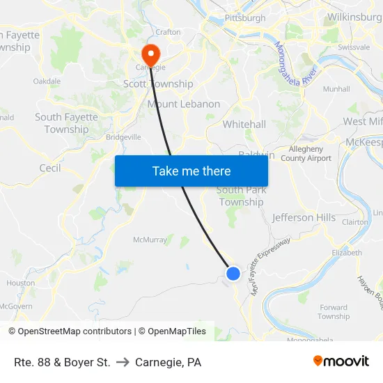 Rte. 88 & Boyer St. to Carnegie, PA map