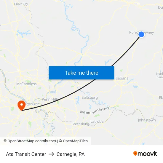 Ata Transit Center to Carnegie, PA map