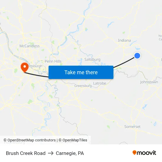 Brush Creek Road to Carnegie, PA map