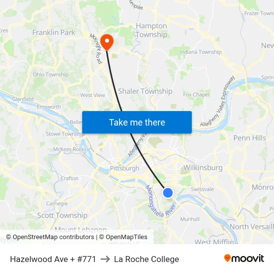 Hazelwood Ave + #771 to La Roche College map
