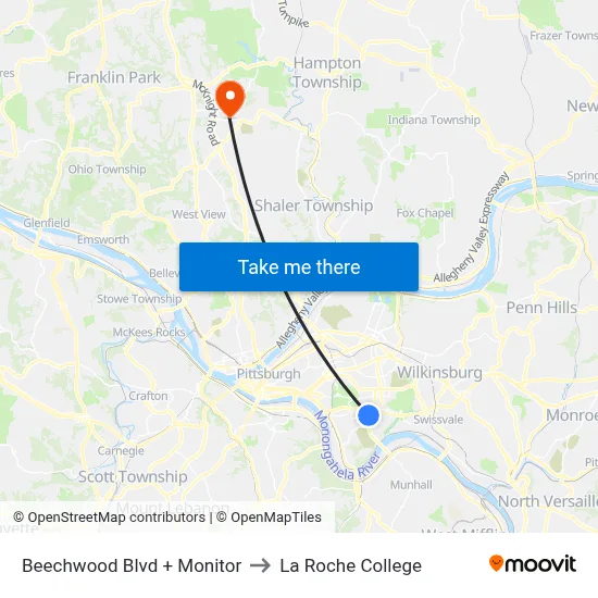 Beechwood Blvd + Monitor to La Roche College map