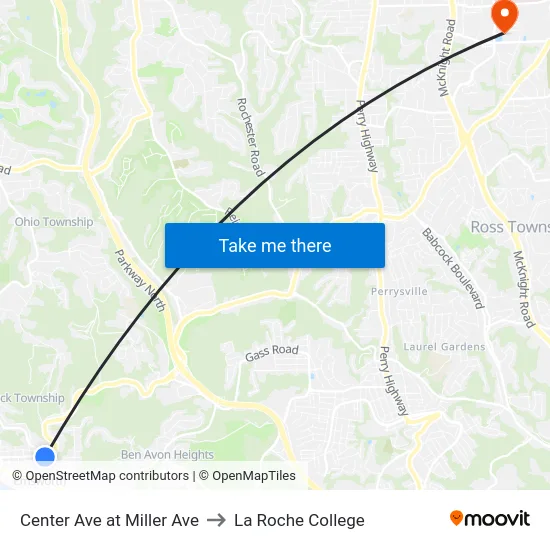 Center Ave at Miller Ave to La Roche College map