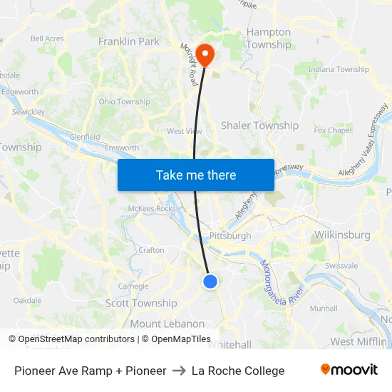 Pioneer Ave Ramp + Pioneer to La Roche College map