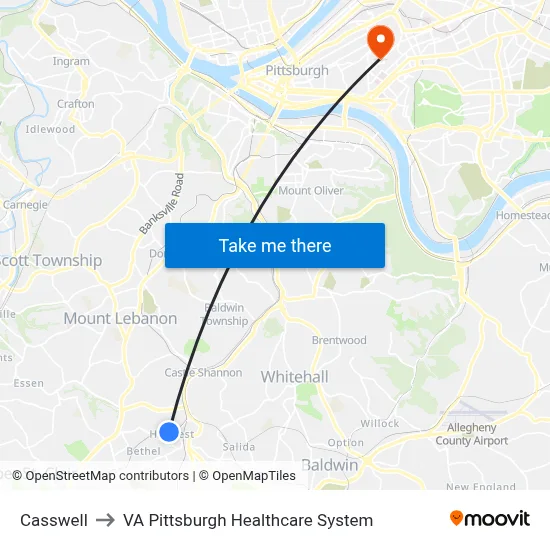 Casswell to VA Pittsburgh Healthcare System map
