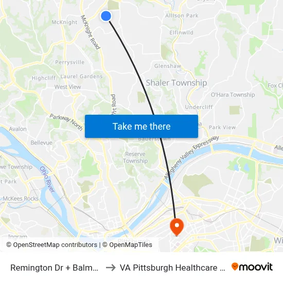 Remington Dr + Balmoral #2 to VA Pittsburgh Healthcare System map