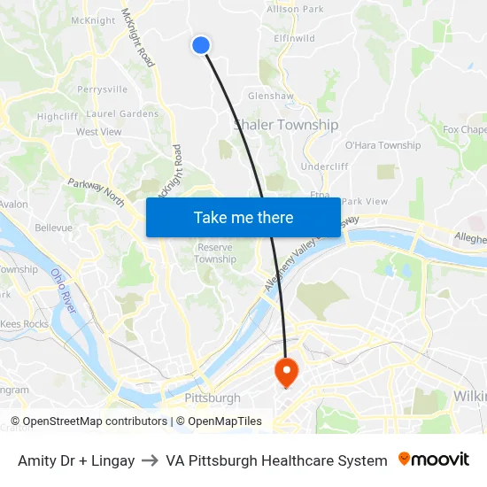 Amity Dr + Lingay to VA Pittsburgh Healthcare System map