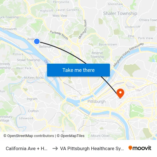 California Ave + Home to VA Pittsburgh Healthcare System map