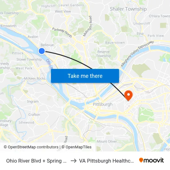 Ohio River Blvd + Spring Ave (Steps) to VA Pittsburgh Healthcare System map