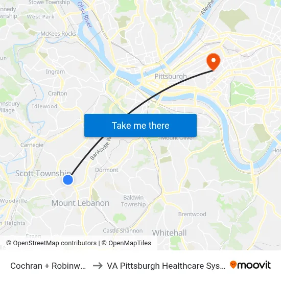 Cochran + Robinwood to VA Pittsburgh Healthcare System map
