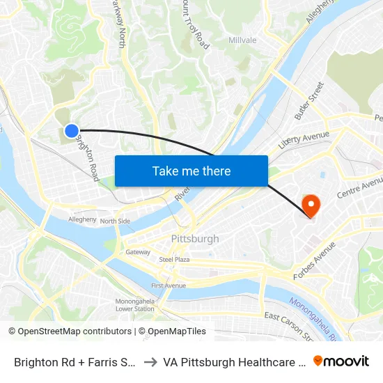 Brighton Rd + Farris St Steps to VA Pittsburgh Healthcare System map