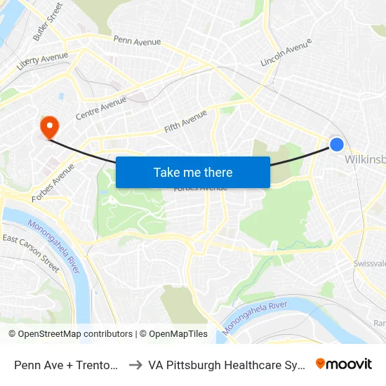 Penn Ave + Trenton FS to VA Pittsburgh Healthcare System map