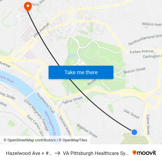 Hazelwood Ave + #771 to VA Pittsburgh Healthcare System map