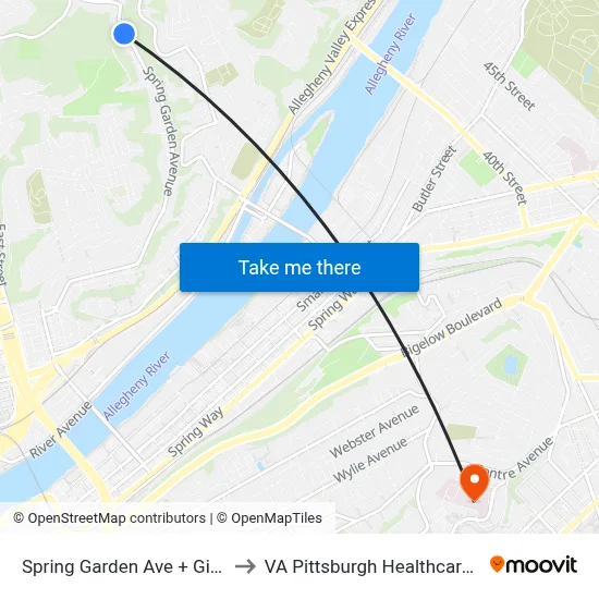 Spring Garden Ave + Giddy Way to VA Pittsburgh Healthcare System map