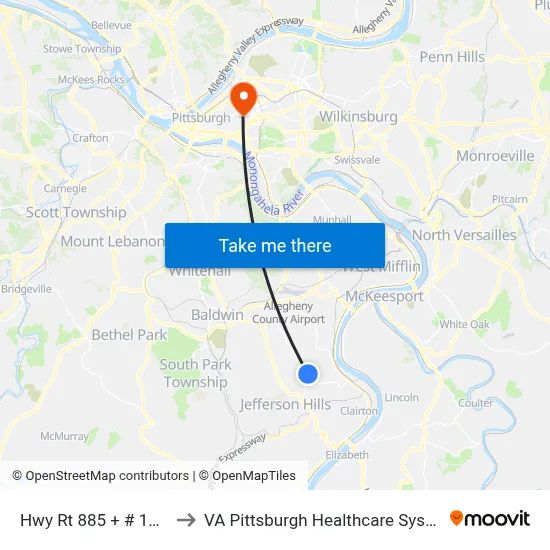 Hwy Rt 885 + # 1118 to VA Pittsburgh Healthcare System map