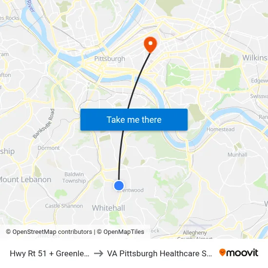 Hwy Rt 51 + Greenlee Rd to VA Pittsburgh Healthcare System map
