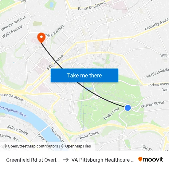 Greenfield Rd at Overlook Dr to VA Pittsburgh Healthcare System map