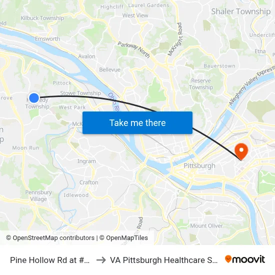 Pine Hollow Rd at #1806 to VA Pittsburgh Healthcare System map