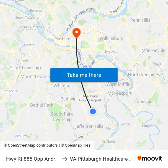 Hwy Rt 885 Opp Andrew Dr to VA Pittsburgh Healthcare System map