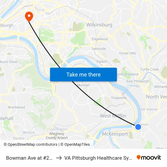 Bowman Ave at #2314 to VA Pittsburgh Healthcare System map