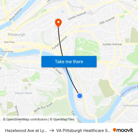 Hazelwood Ave at Lytle St to VA Pittsburgh Healthcare System map