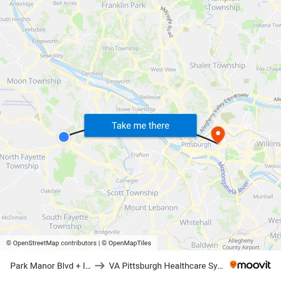 Park Manor Blvd + Ikea to VA Pittsburgh Healthcare System map