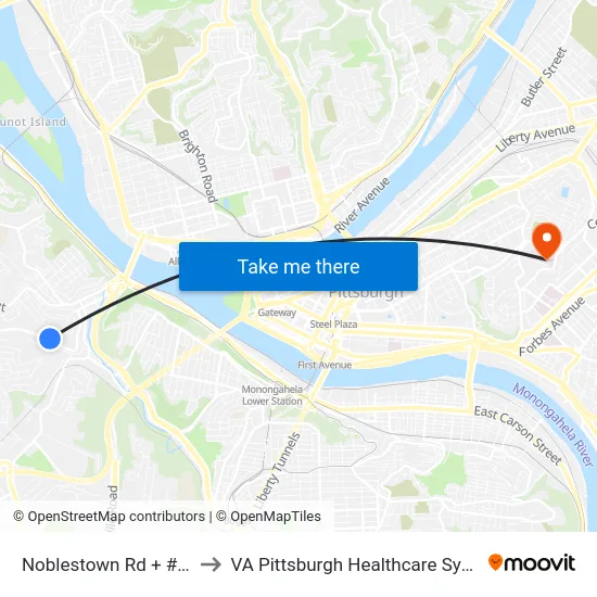 Noblestown Rd + #608 to VA Pittsburgh Healthcare System map
