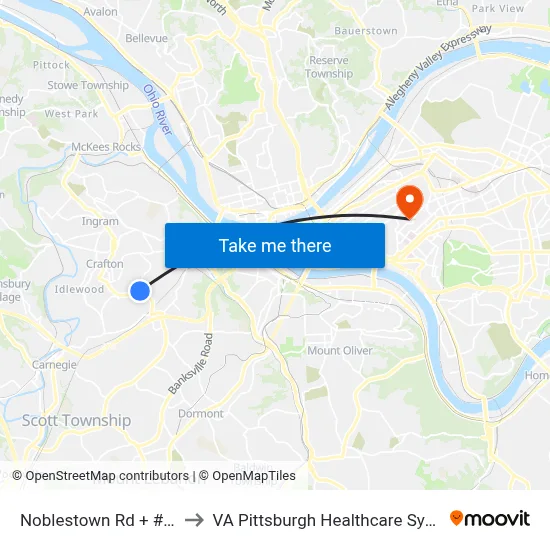 Noblestown Rd + #235 to VA Pittsburgh Healthcare System map