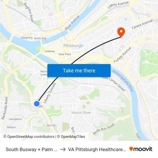 South Busway + Palm Garden to VA Pittsburgh Healthcare System map