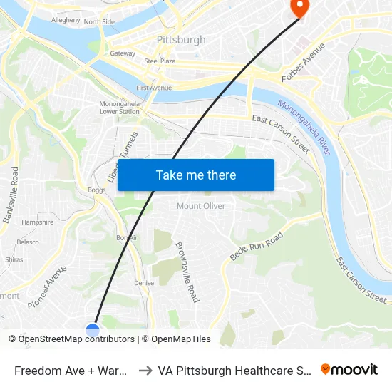 Freedom Ave + Wareman to VA Pittsburgh Healthcare System map