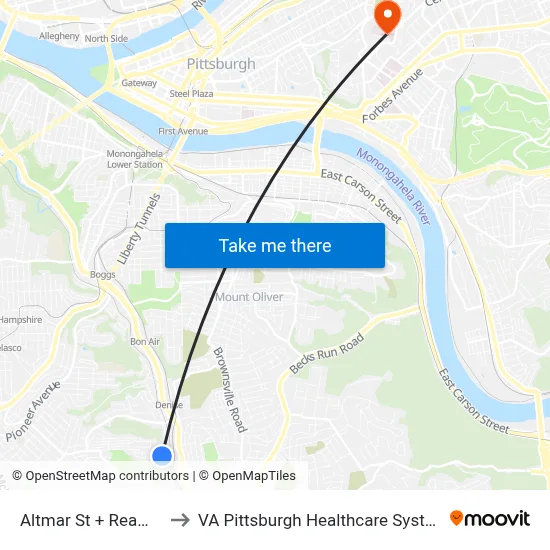 Altmar St + Reamer to VA Pittsburgh Healthcare System map