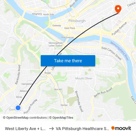 West Liberty Ave + Lasalle to VA Pittsburgh Healthcare System map