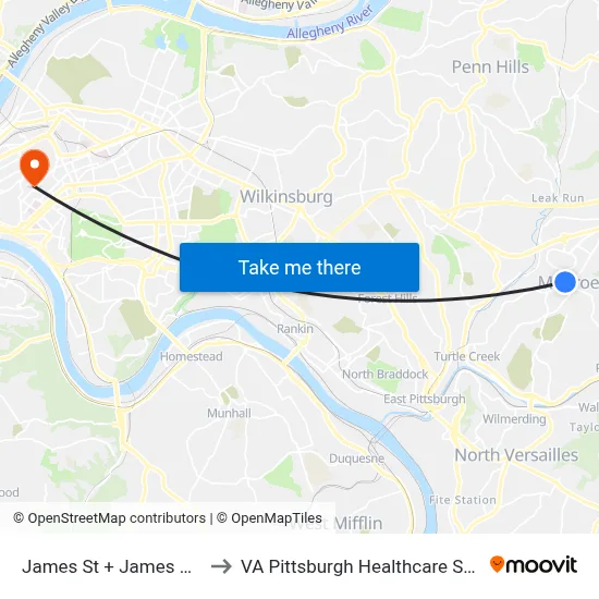 James St + James St Ext to VA Pittsburgh Healthcare System map