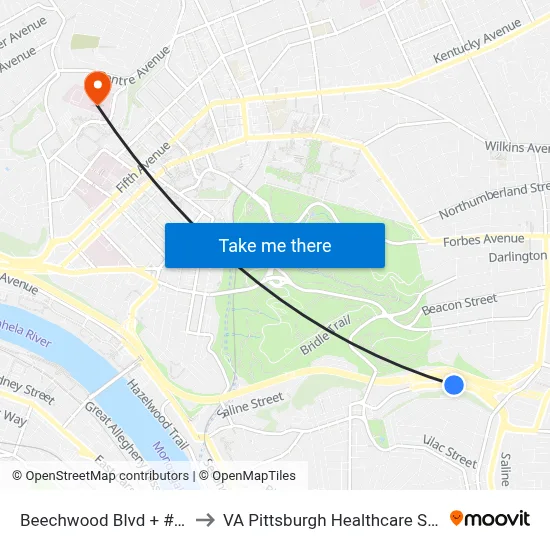 Beechwood Blvd + #3825 to VA Pittsburgh Healthcare System map