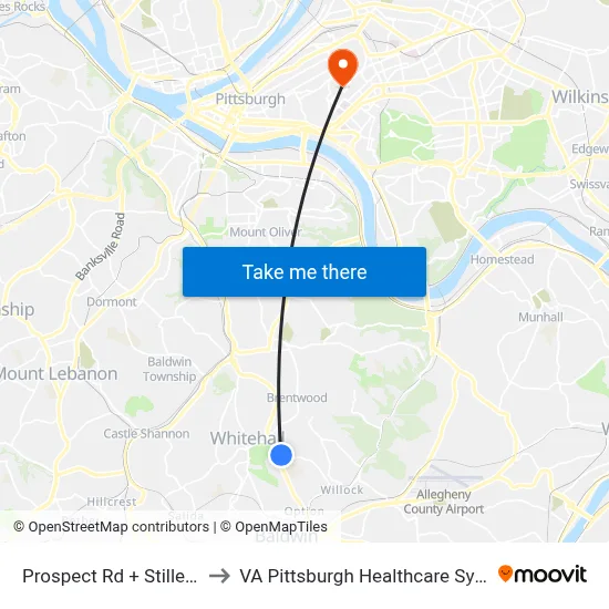 Prospect Rd + Stilley FS to VA Pittsburgh Healthcare System map