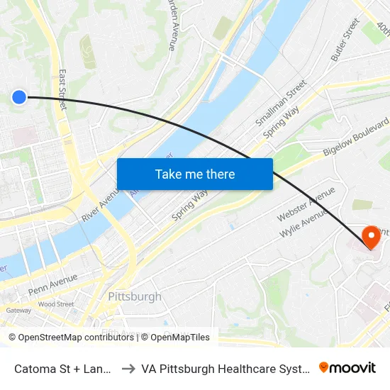 Catoma St + Lanark to VA Pittsburgh Healthcare System map