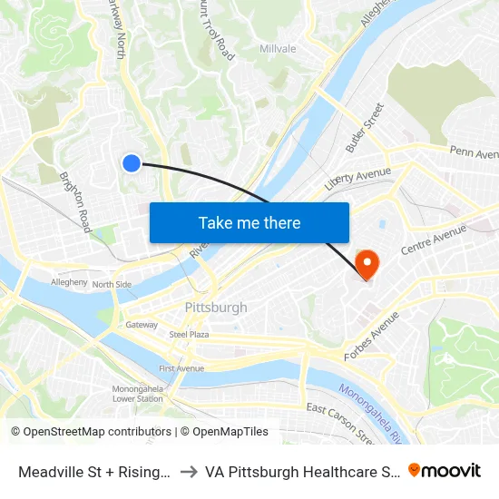 Meadville St + Rising Main to VA Pittsburgh Healthcare System map
