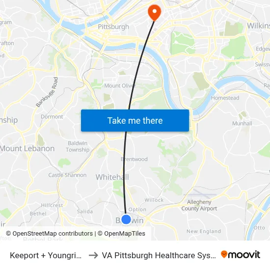 Keeport + Youngridge to VA Pittsburgh Healthcare System map