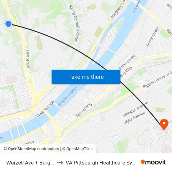 Wurzell Ave + Burgess to VA Pittsburgh Healthcare System map