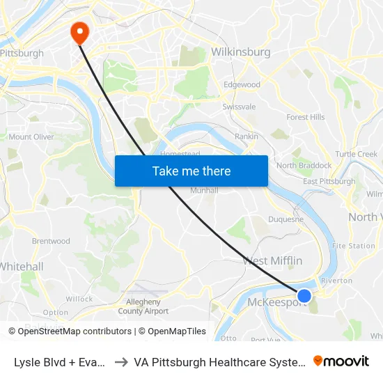 Lysle Blvd + Evans to VA Pittsburgh Healthcare System map