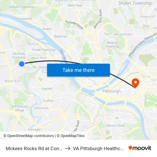 Mckees Rocks Rd at Connie Park Dr to VA Pittsburgh Healthcare System map